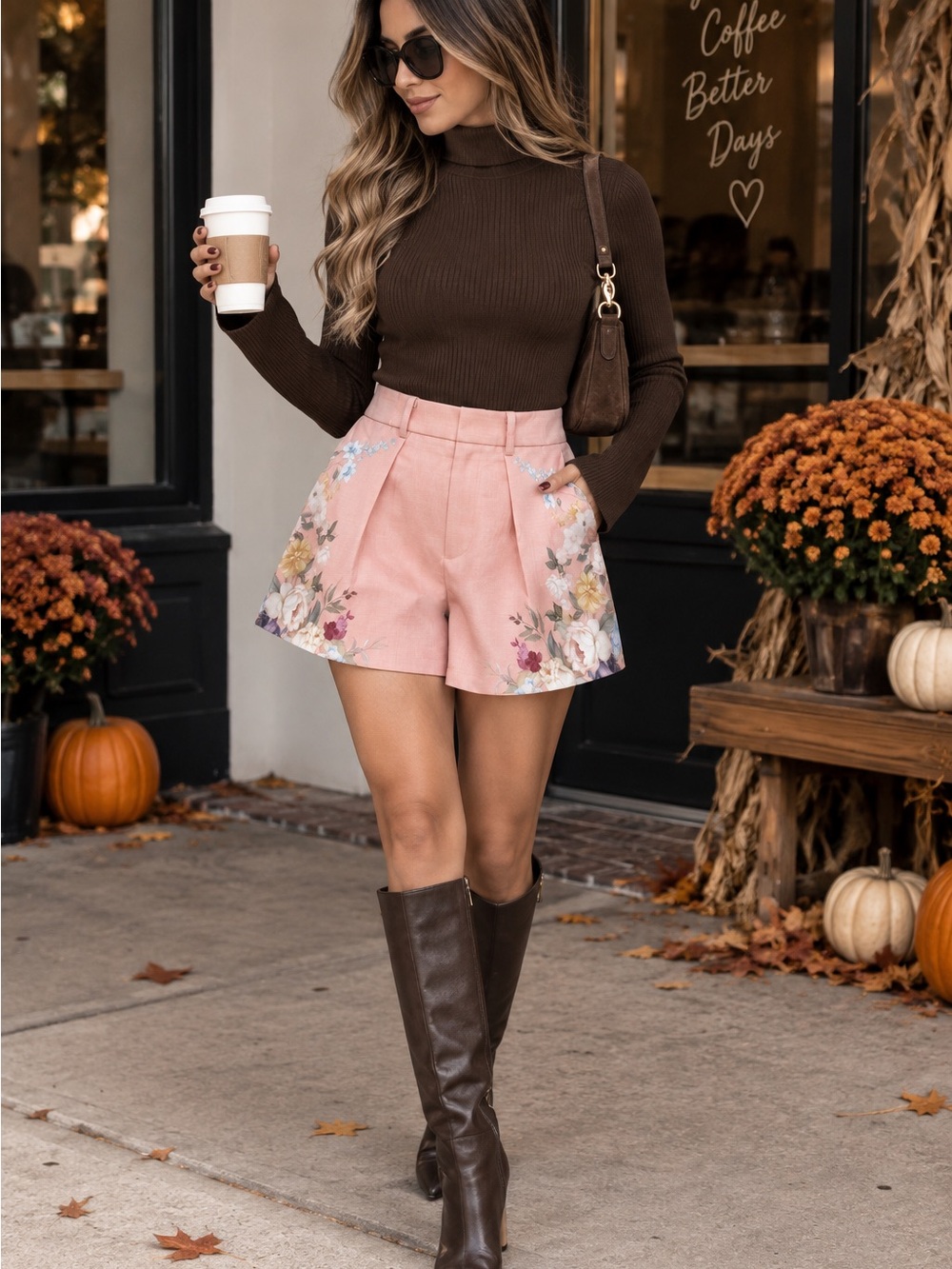 Commense Pink Floral High-Waist Women's Bermuda Shorts